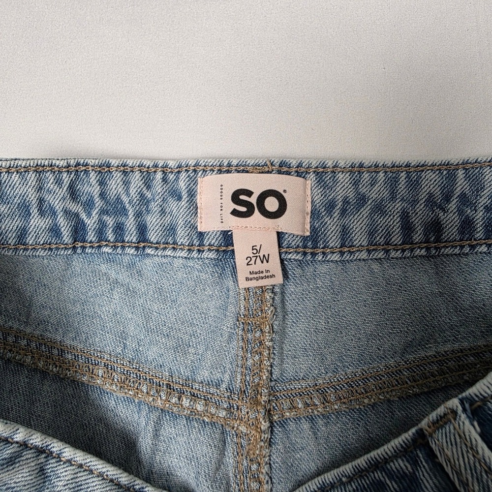 SO Slouchy Flare Jeans Women 5/27W Light Wash Distressed Mid Rise Wide Leg Denim - Picture 7 of 11